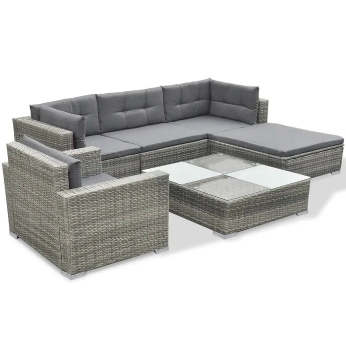 6 Piece Patio Lounge Set with Cushions Poly Rattan Gray K Outdoor Table and Chair Sets Outdoor Furniture Sets
