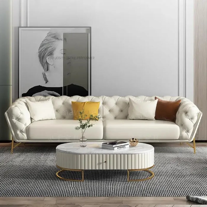 Light Luxury Post-Modern Leather Sofa American Style Simple Villa Living Room Three-Seat Lounge Couch Combination Furniture