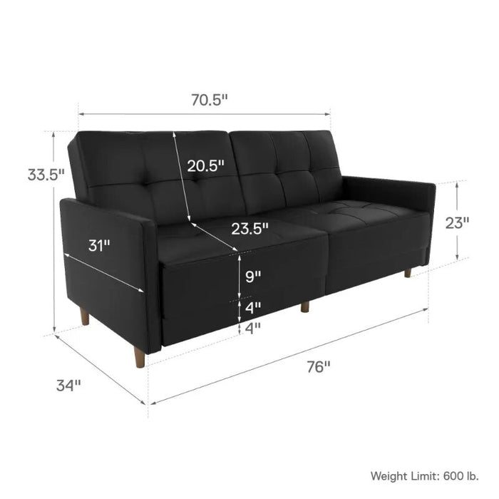 Living Room Sofa, Sofa Bed, Coil Futon, Black Faux Leather