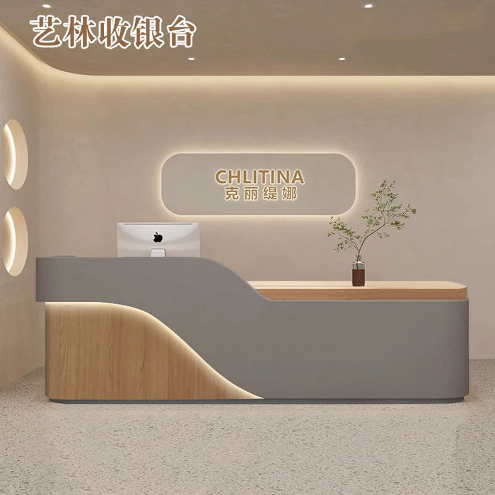 Spa Counter Salon Reception Desk White Cashier Checkout Restaurant Shop Counter Long Mostrador Tienda Office Reception Furniture
