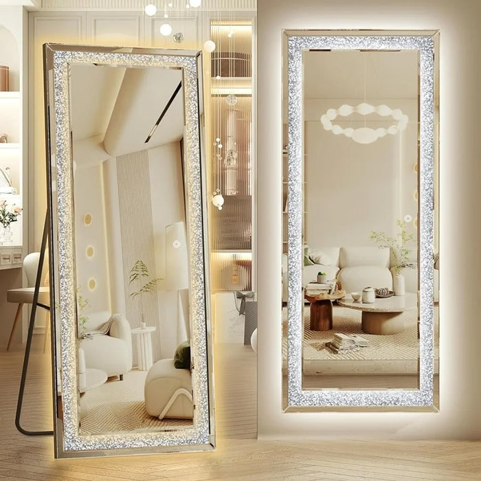 Full-body Mirror Bathroom Crystal Full Length Mirror With Lights Floor Mirrors Wall Large Vanity Shower Toilet Fixture Home
