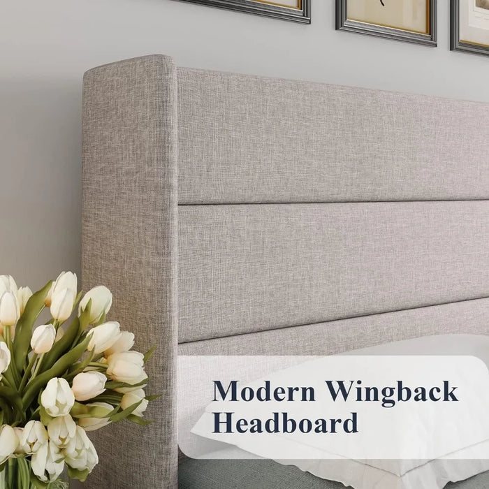 Bed FrameLarge lift storage bed, modern wingback headboard, no springs required, easy to assemble, hydraulic storage