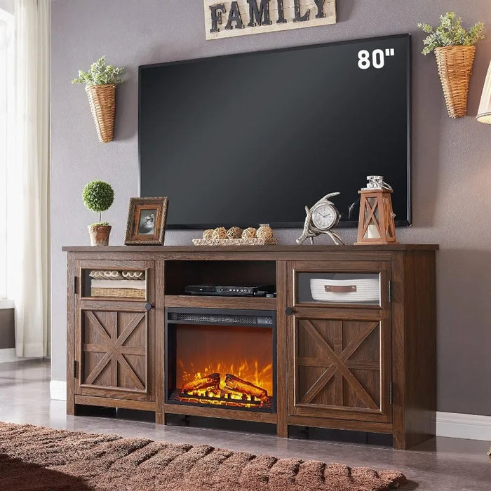 TV Stand for 75 inch TV, Farmhouse TV Stand with Storage for Living Room, Entertainment Center, TV Console, Rustic (Black)