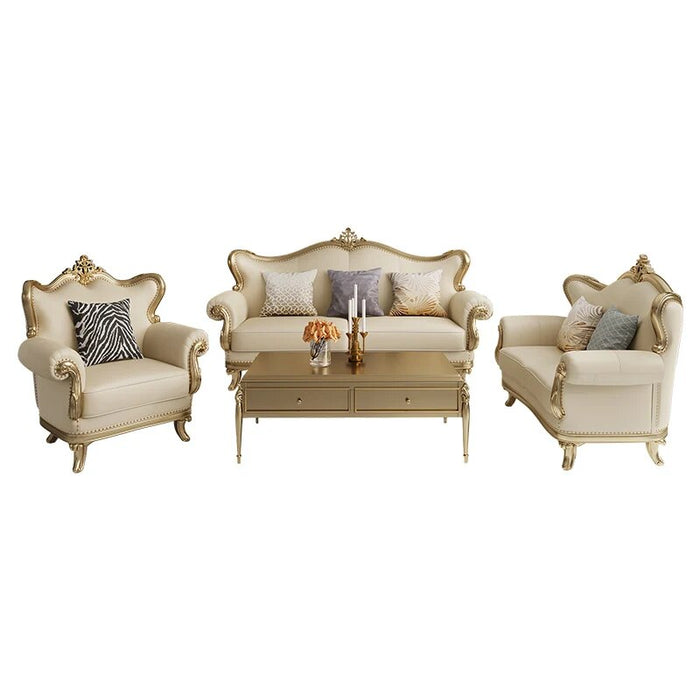 French Style Living Room Sofa Set Antique Solid Wood Carved Couch Classic Hotel Lobby 3+2+1 Sofa