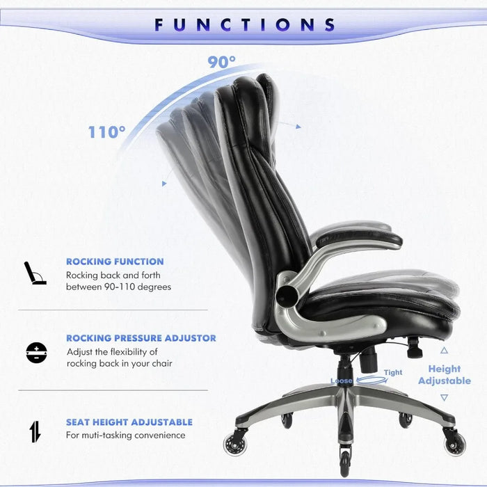 Stylish Leather Chair With Upgraded Caster for Swivel (Black Individual Armchair Office Chairs 300lbs) Freight Free Furniture