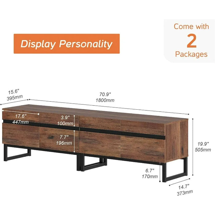 Modern TV Stand for TVs Up To 75 Inch, 2 in 1 Entertainment Center TV Console with Storage Cabinets and Metal Base,Media Console