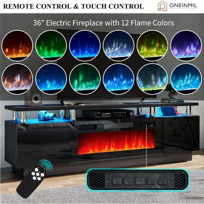 oneinmil Fireplace TV Stand with 36" Electric Fireplace,LED Light Entertainment Center,2 Tier  Console  for s Up to 80"