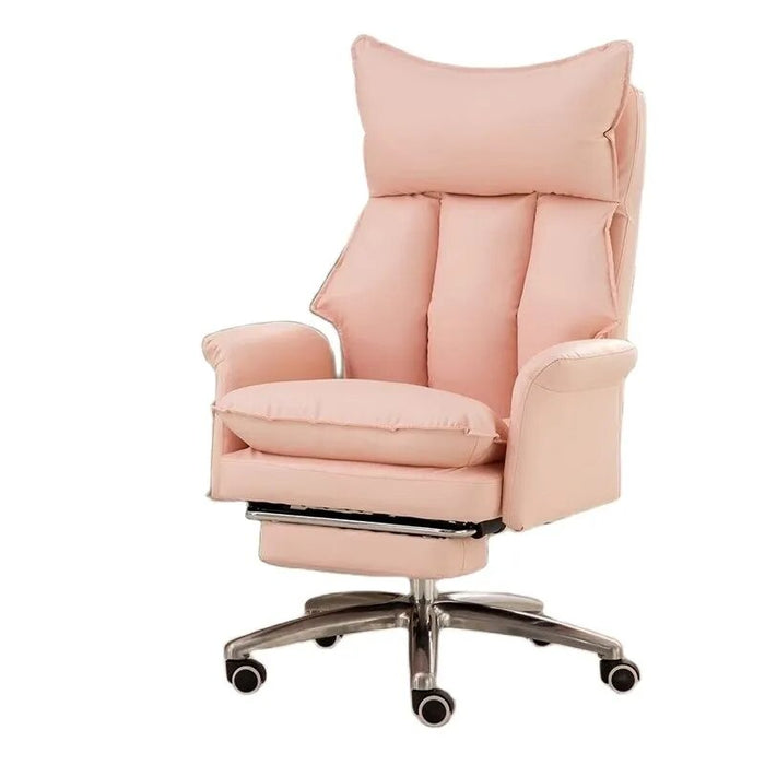 2023 New Computer Chair Pink Girls Office Home Soft Comfortable Ergonomic Sofa Chair Steel Foot Strap Rest High Quality Leather