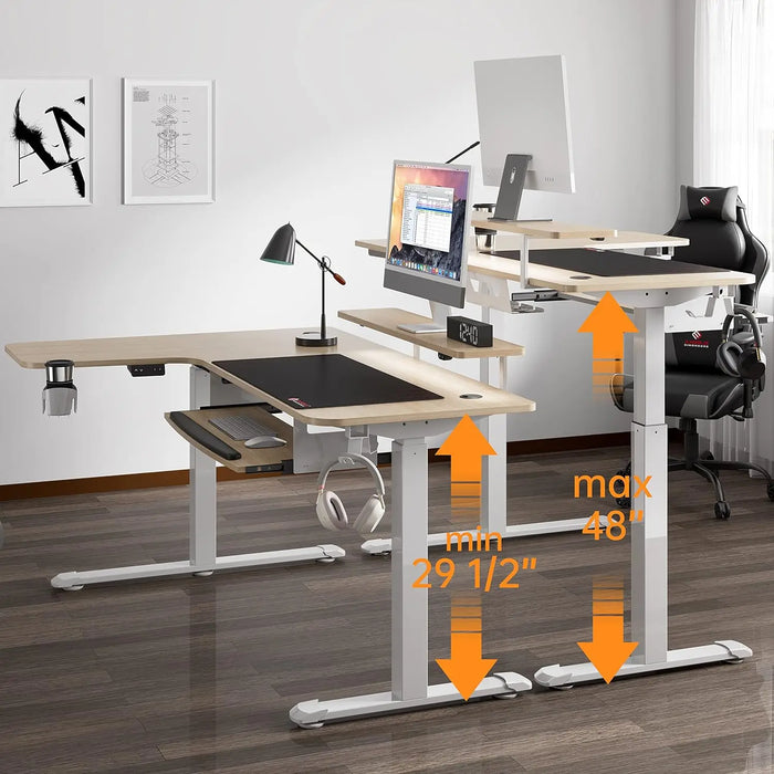 Standing Desk Adjustable Height 61" Electric Sit Stand Computer Desk L Shaped with Keyboard Tray Monitor Stand &LED