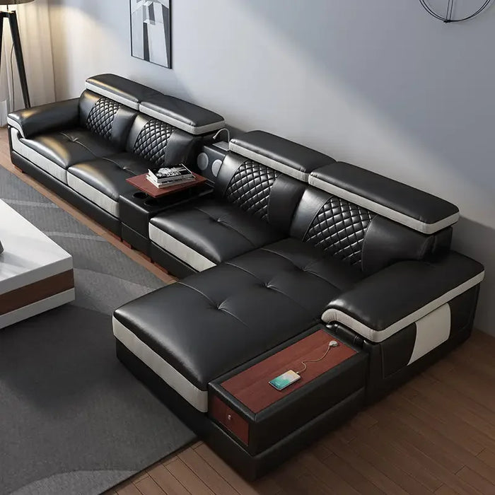 Leather Sofa Head Layer Leather Living Room Sofa Modern Simple Multi-functional Combination Of Large Small Intelligent Furniture