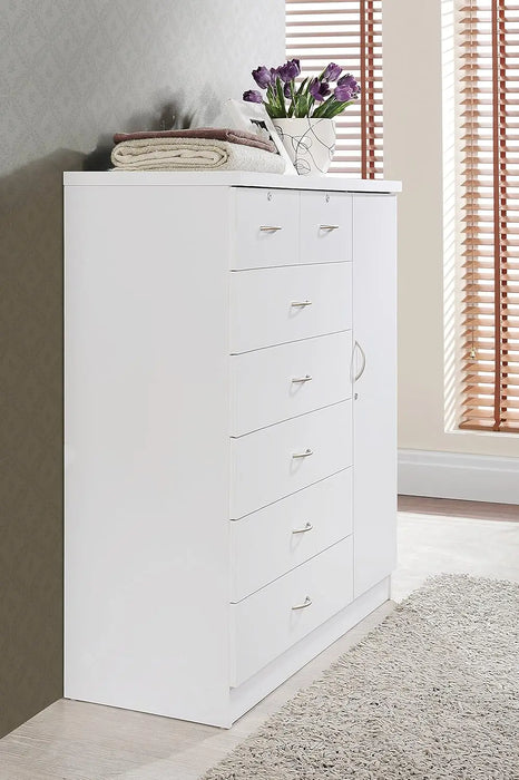 Hodedah 7 Drawer Jumbo Chest, Five Large Drawers, Two Smaller Drawers with Two Lock, Hanging Rod