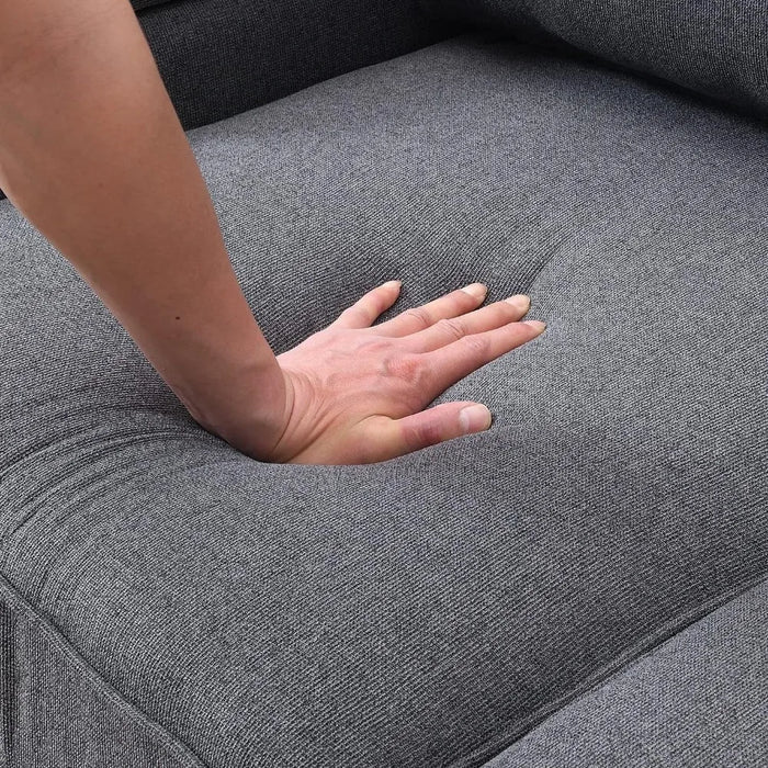 Living room sofa 104" linen sofa with armrest pockets, minimalist 4-seater sofa, dark grey