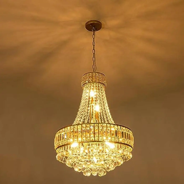 Wellmet Gold Crystal Chandelier Lights 23.4 inch, 8-Light Large French Empire Country Entryway Chandelier Lighting,