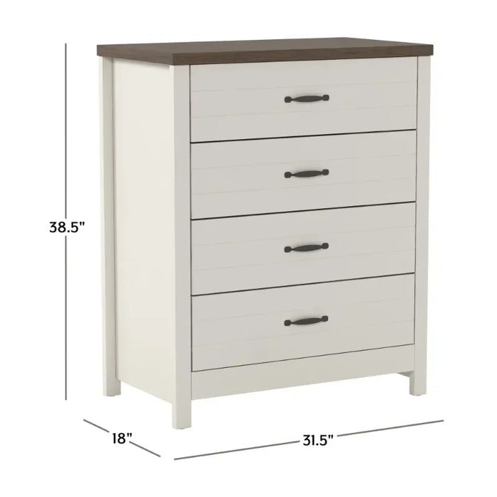 Lancaster Farmhouse 4-Drawer Dresser, Ivory & Oak, Living Essentials