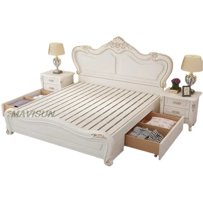 All Solid Wood European Oak 1.8m Double Bed High-End Master Bedroom Furniture Princess Wedding Bed 1.5m With Storage Space