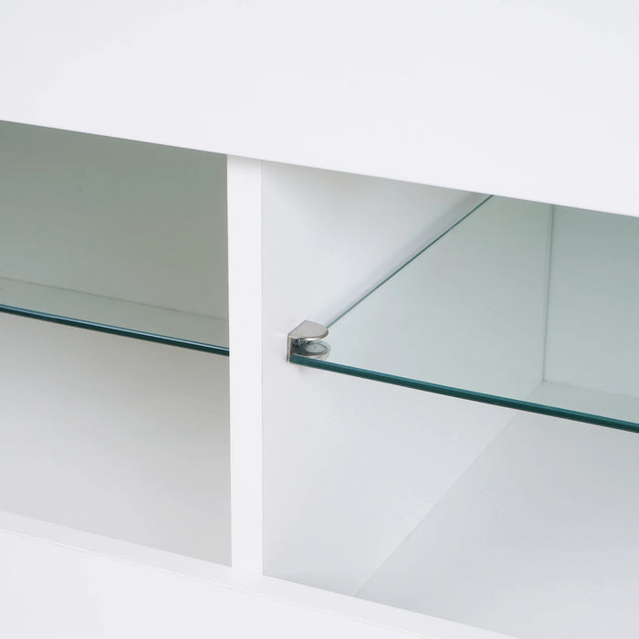 Modern LED TV Stand with Storage and Glass Shelves High Glossy TV cabinet Table
