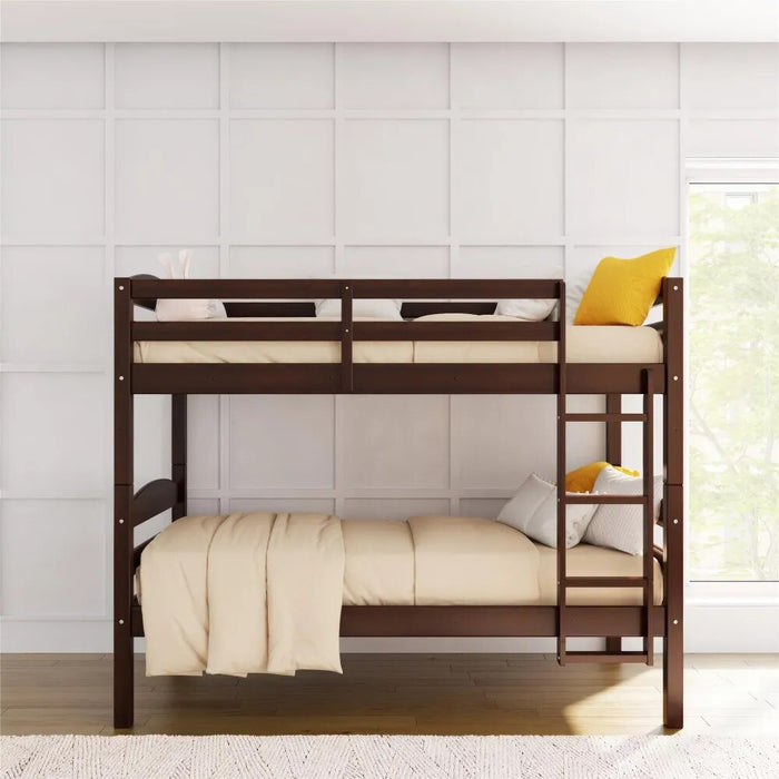 Better Homes & Gardens Leighton Solid Wood Twin-over-Twin Convertible Bunk Bed, Mocha bedframe  bedroom furniture