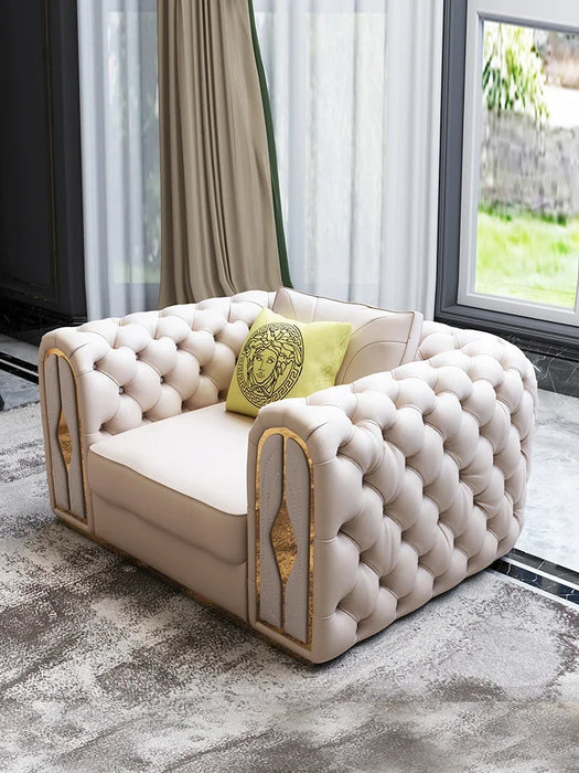 Leather sofa Italian light luxury villa large family living room pull buckle luxury postmodern Hotel model room customization
