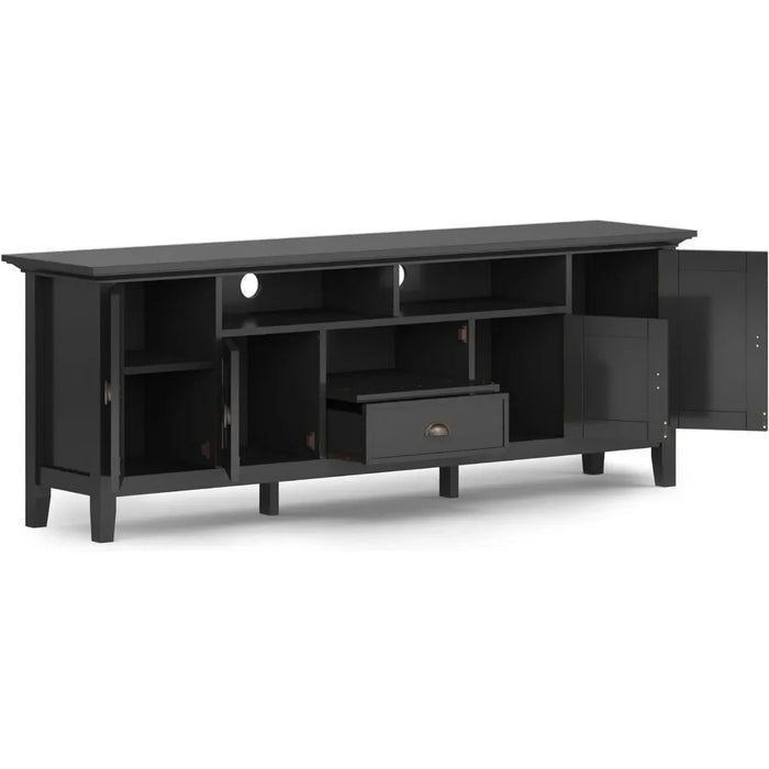 SOLID WOOD 72 Inch Wide Transitional TV Media Stand in Black For TVs Up to 80 Inches Modern Living Room Tv Cabinet Freight free