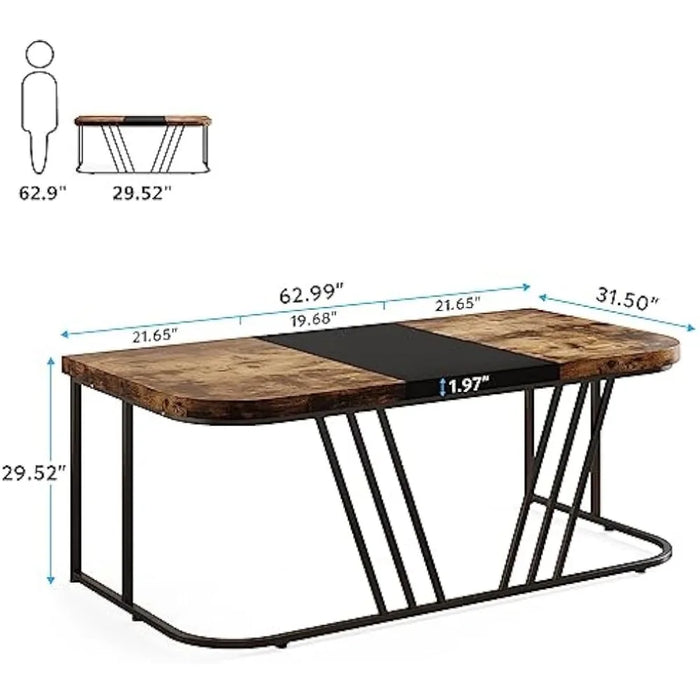 Executive Desk, Home Office Computer Desk, Rustic Large Conference Table with Heavy Duty Metal Frame, Bussiness Fu