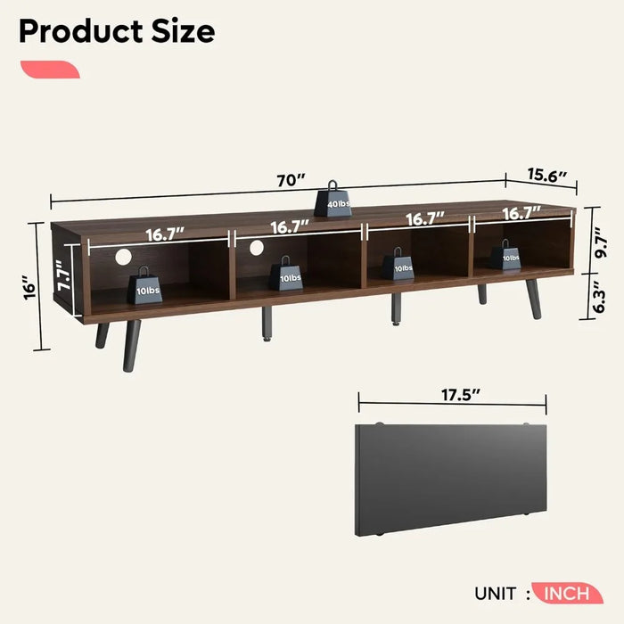 Low Profile TV Stand With Storage Living Room Tv Cabinet Cord Management Walnut Entertainment Center for Living Room Furniture