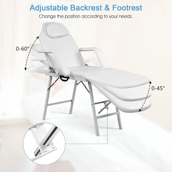 Massage Facial Table Bed, 73 Inch Massage Tattoo Chair for Salon Beauty Spa, Portable Folding Spa Bed Table w/Carry Case, White