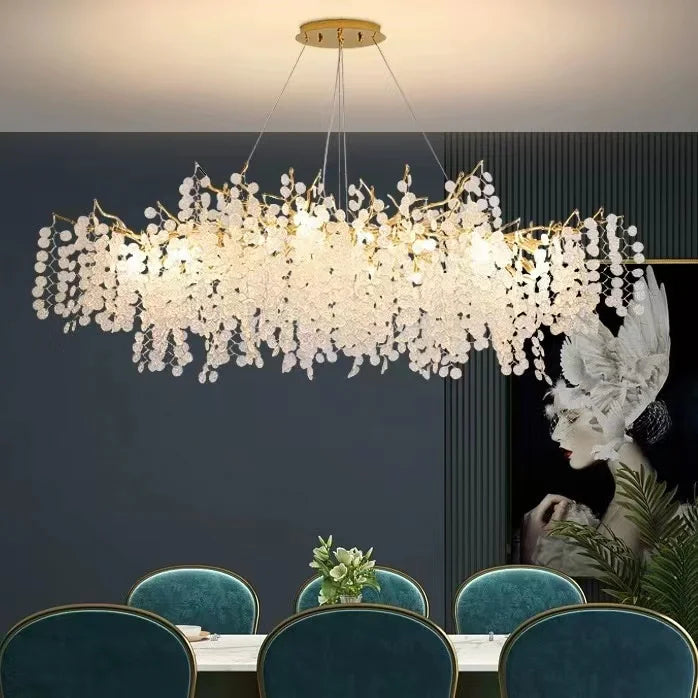 Modern Luxury Leaf Chandelier Lighting Gold Hanging Light Glass Interior Home Decoration Chandelier Living Room, Dining Table