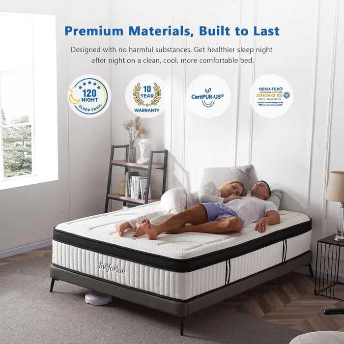 King Mattress, 14 Inch Hybrid Gel Memory Foam and Innerspring Mattress, Euro Top Luxury Mattress with 7 Premium Layers
