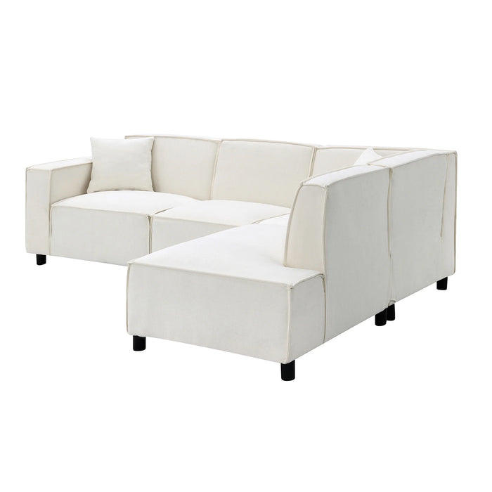 Modern Minimalist Style Sectional Sofa,L-shaped Couch Set with 2 Free Pillows,5-seat Chenille Fabric Couch with Chaise Lounge