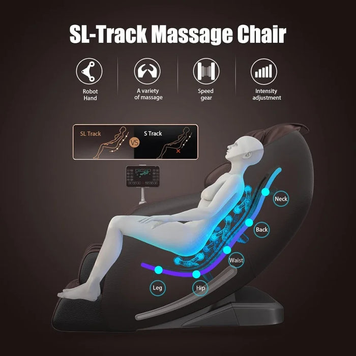 Real Relax Massage Chair, Full Body Zero Gravity SL-Track Shiatsu Massage Recliner Chair with Heat Body Scan Bluetooth Foot Roll