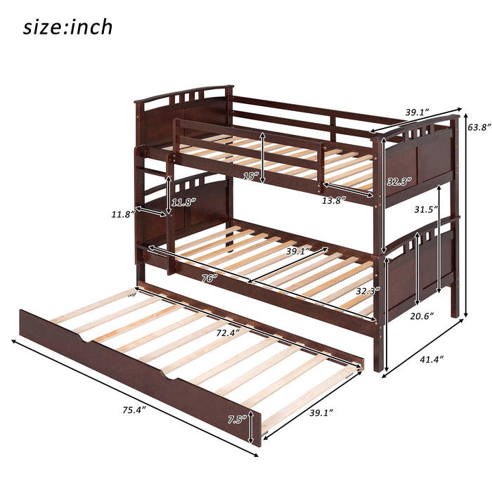 VSOGA Twin-Over-Twin Bunk Bed With Twin Size Trundle , Separable Bunk Bed For Bedroom - Espresso