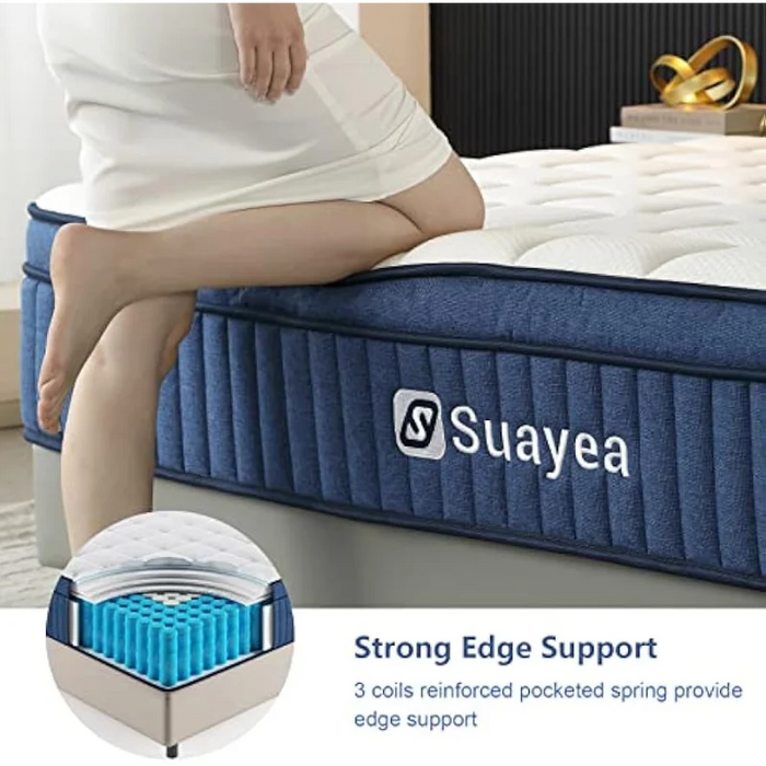 SUAYEA King Mattress, King Size Mattress in a Box, 10 Inch Hybrid Mattress King Size, Ultimate Motion Isolation with Gel Memory