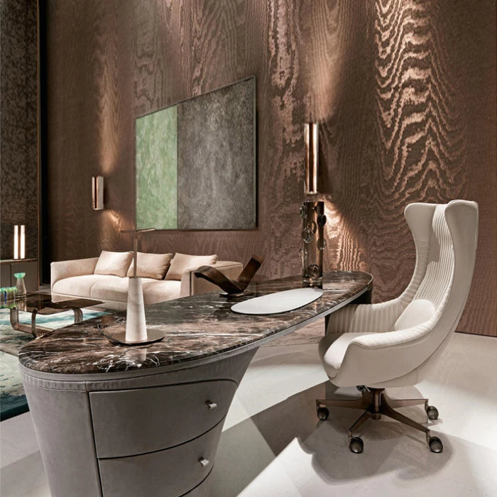 Large class chair with high backrest, white cowhide adjustable office chair, villa boss chair