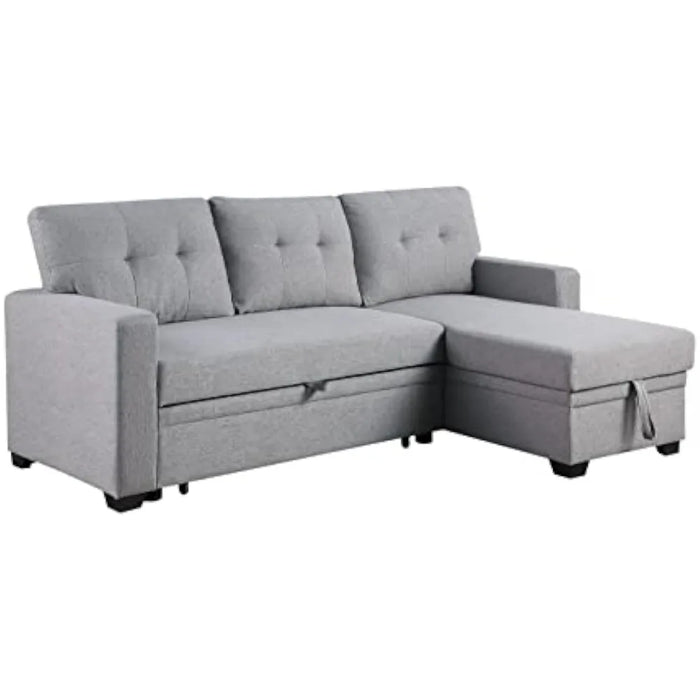 Living room sofa, convertible sectional sofa bed, foldable chaise longue with storage, home furniture, light grey