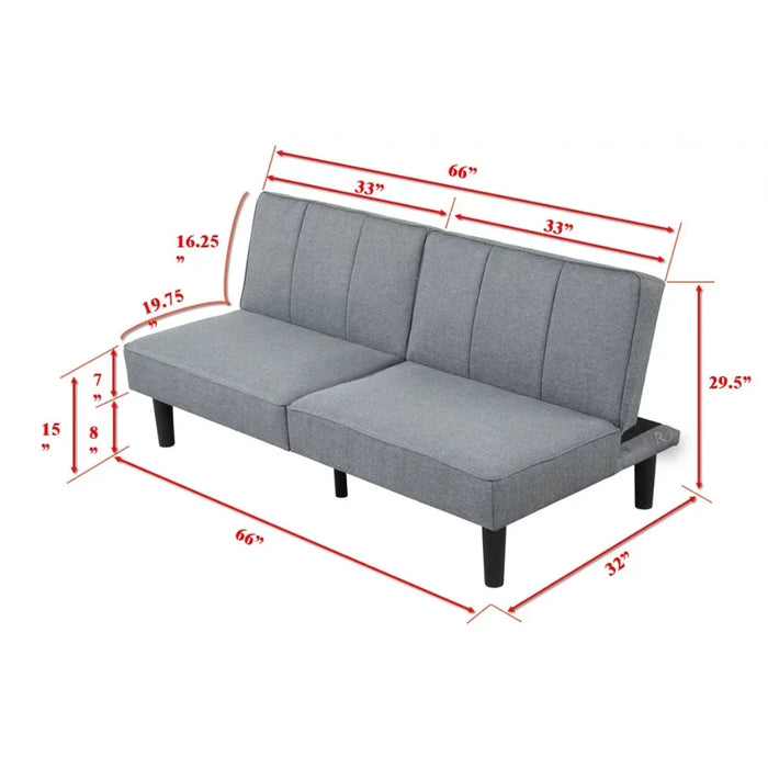 2024 New Modern Sofa Studio Futon, Gray Linen Upholstery