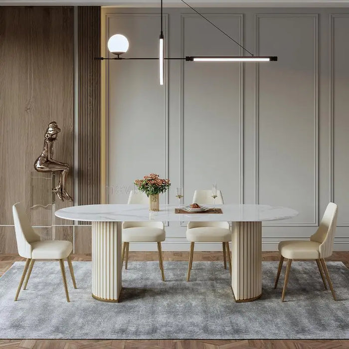 Oval Glossy Rock Board Dining Table Modern Light Luxury Dining Table Chair Villa Nordic Simple Mueblesa Kitchen Furniture WXHYH