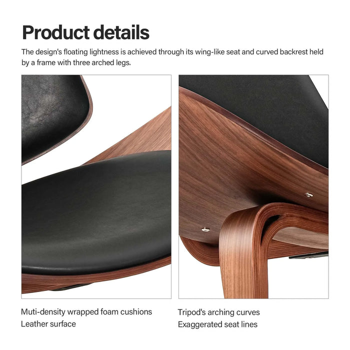Lounge Shell Chair Faux Leather Solid Wood Style Kitchen Chair Single Sofa Chair Smile Airplane Chair for Living Room