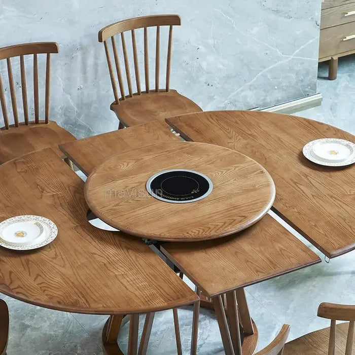 Classical Solid Wood Kitchen Table Sets 6 Chairs Extendable Round Dining Tables With Turntable For Dinner Minimalist Furniture