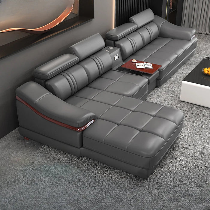 Leather top layer cowhide living room corner combination large and small apartment leather sofa combination