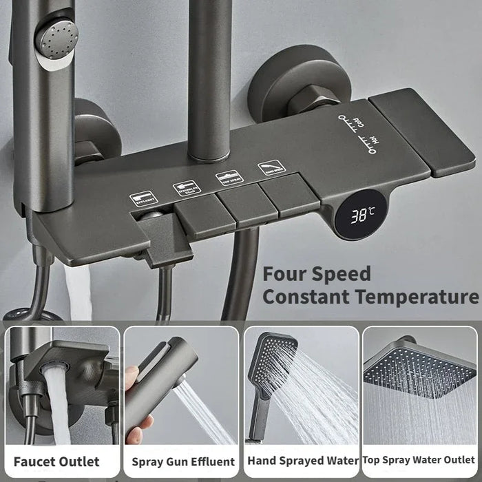 Bathroom Shower Full Set Black White Gray Bathtub Toilet System Rain Pressurized Digital LED Shower Sets Hot Cold Shower Faucet