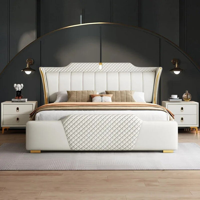 Queen Size Nordic Double Bed Designer Whitr Shelves Luxury Headboard Twin Bed Frame Platform Safe Letto Matrimoniale Furniture