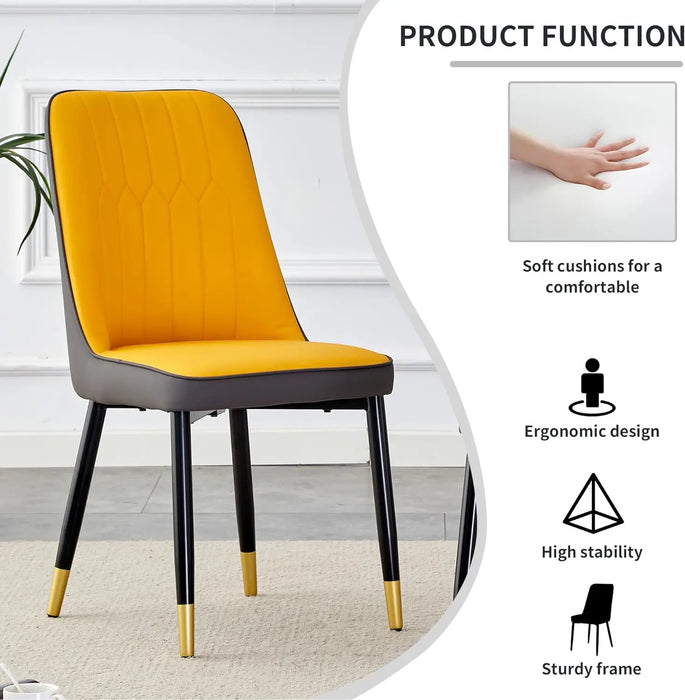 Modern Dining Chairs Set of 2, Faux Leather Dining Room Chairs PU Upholstered Yellow Kitchen Chair