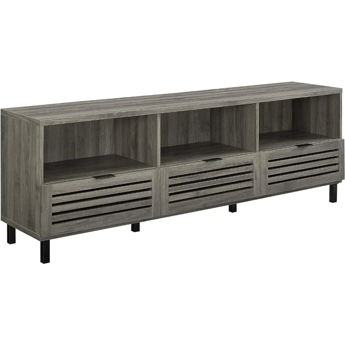 Modern Slatted Wood TV Stand for TV's up to 80" Universal TV Stand for Flat Screen Living Room Storage Cabinets and Shelves 70in