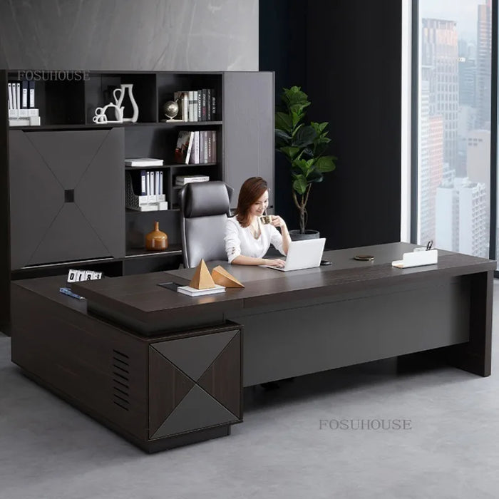 Luxury Office Writing Multifunctional Desks Office Furniture Manager Executive Desk Table and Chair Set with Non Slip Mat K