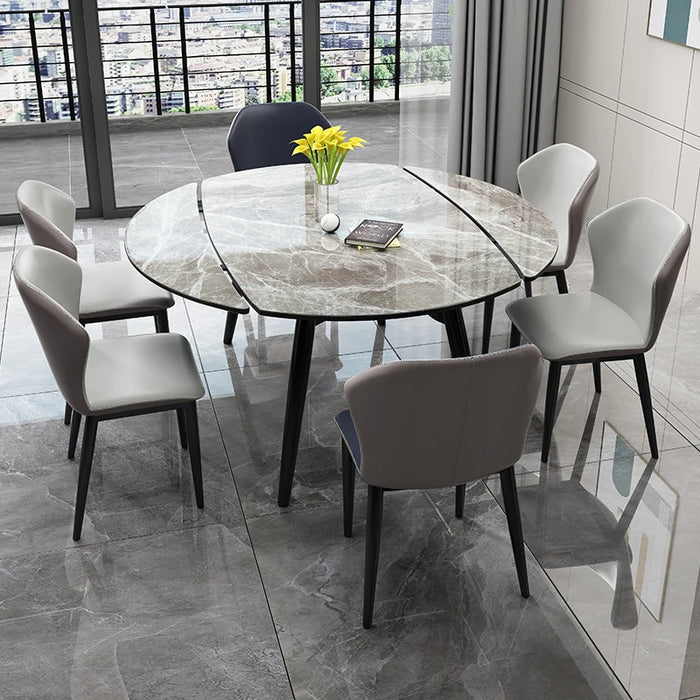 Rock slab dining table household light luxury rotating rectangular minimalist round dining table and chair set