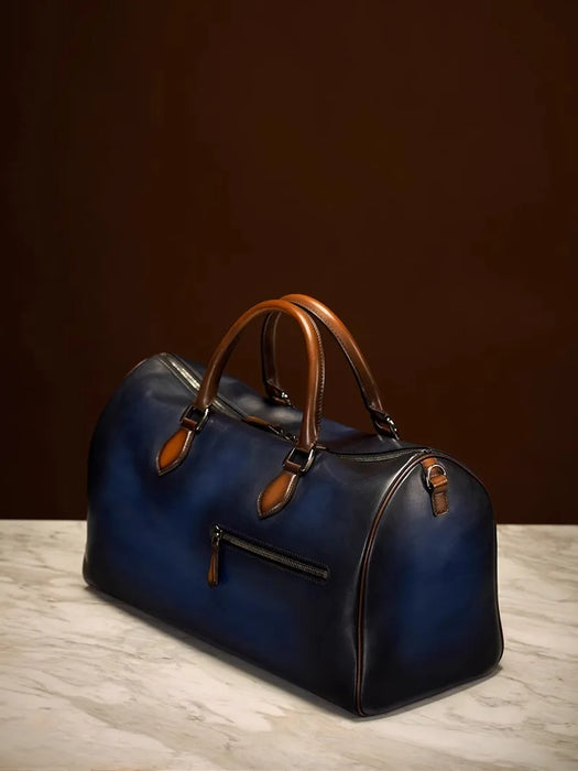 Men's High-End Travel Bag Genuine Leather Large-Capacity Portable Boston Bag Retro Short-Distance Business Trip Luggage Bag