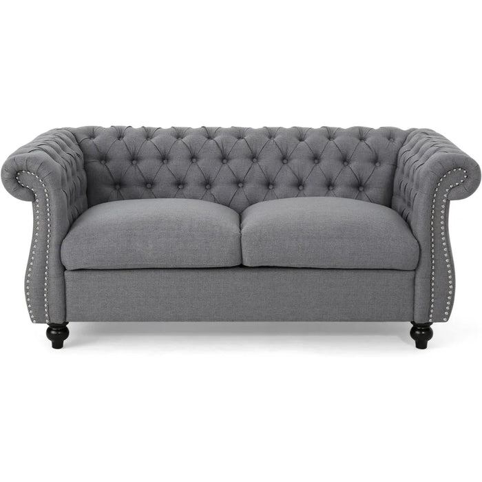 2023 New Traditional Chesterfield Loveseat Sofa, Gray and Dark Brown, 61.75 X 33.75 X 27.75