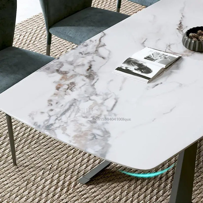 High-End Custom Natural Marble 1.6m Rectangular Table Set With 6 Chairs For Dinner Classic Design Popular Nordic Furniture