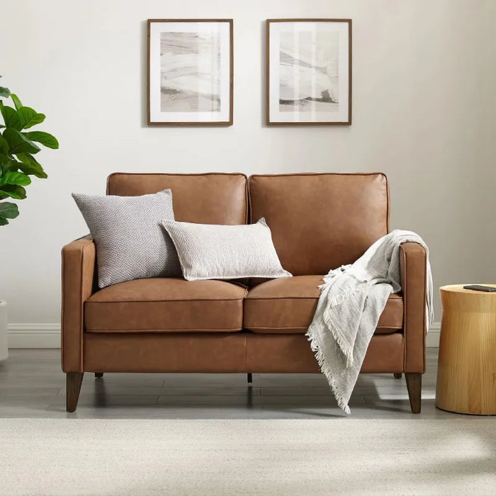 Jianna Faux Leather Loveseat, Saddle Brown living room furniture