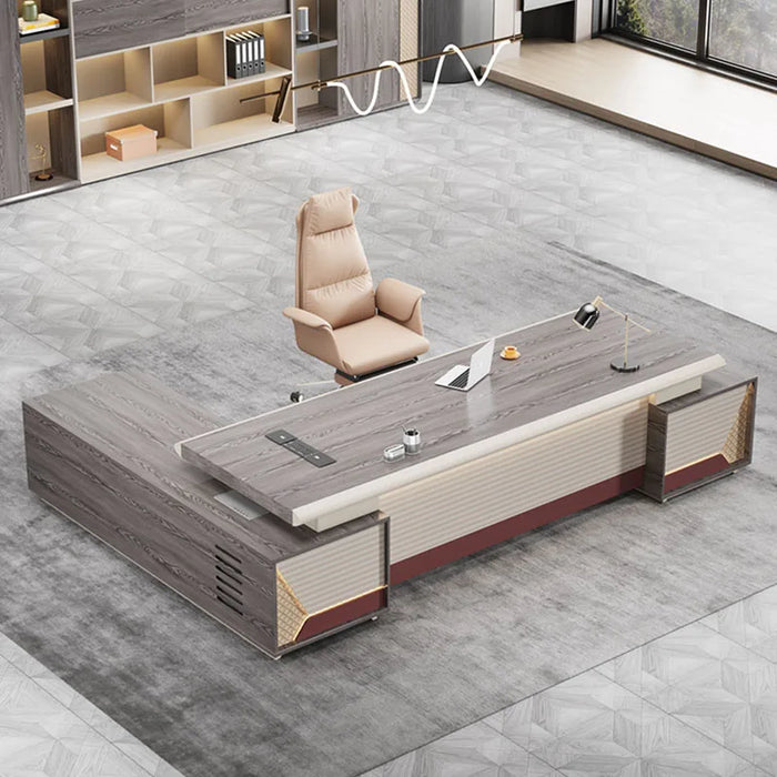 Luxury Office Desk Storage Wooden L Shaped Console Monitor Drawers Workbench Desk Table Executive Escrivaninha Office Furniture